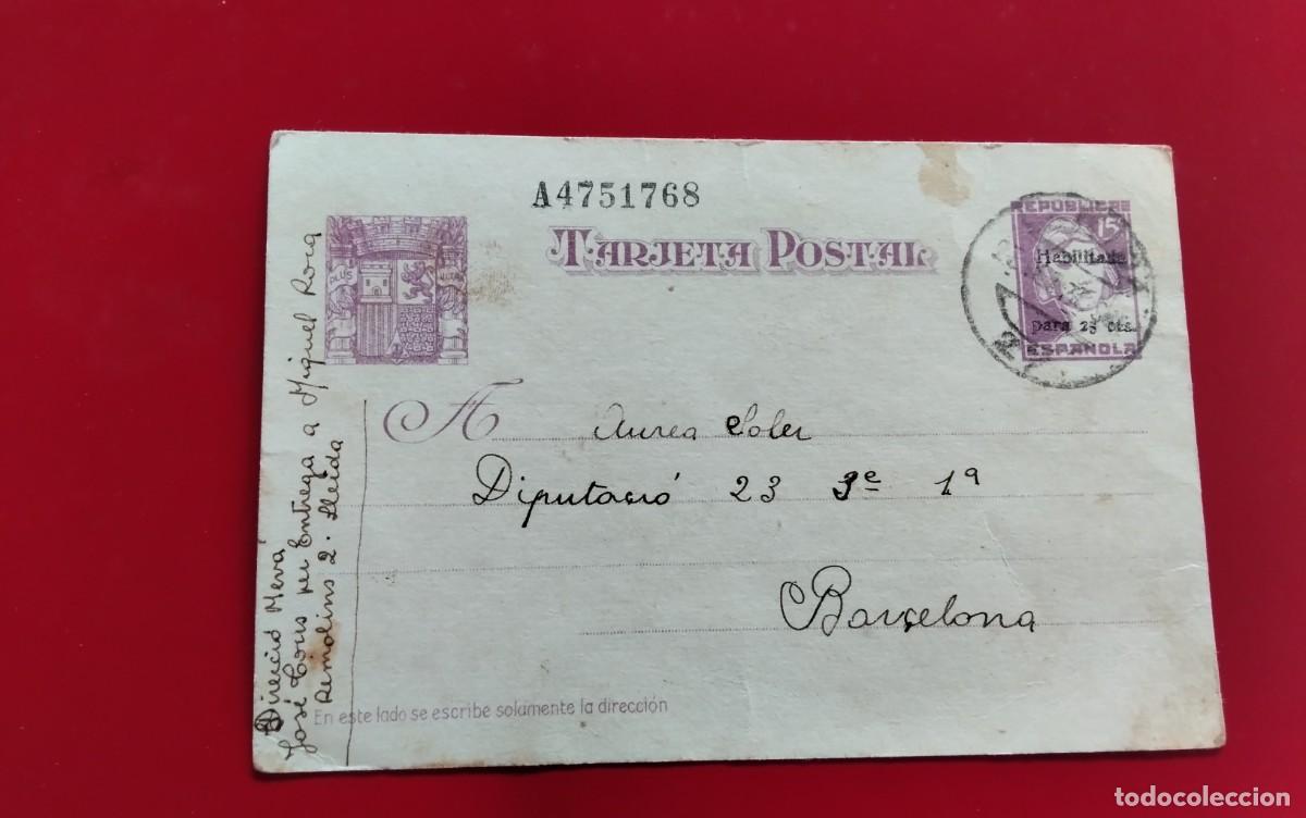 Briefmarken: LERIDA ENTERO POSTAL EDIFIL 75 CIRCULADO A BARCELONA A&Ntilde;O 1937 , DIFICIL