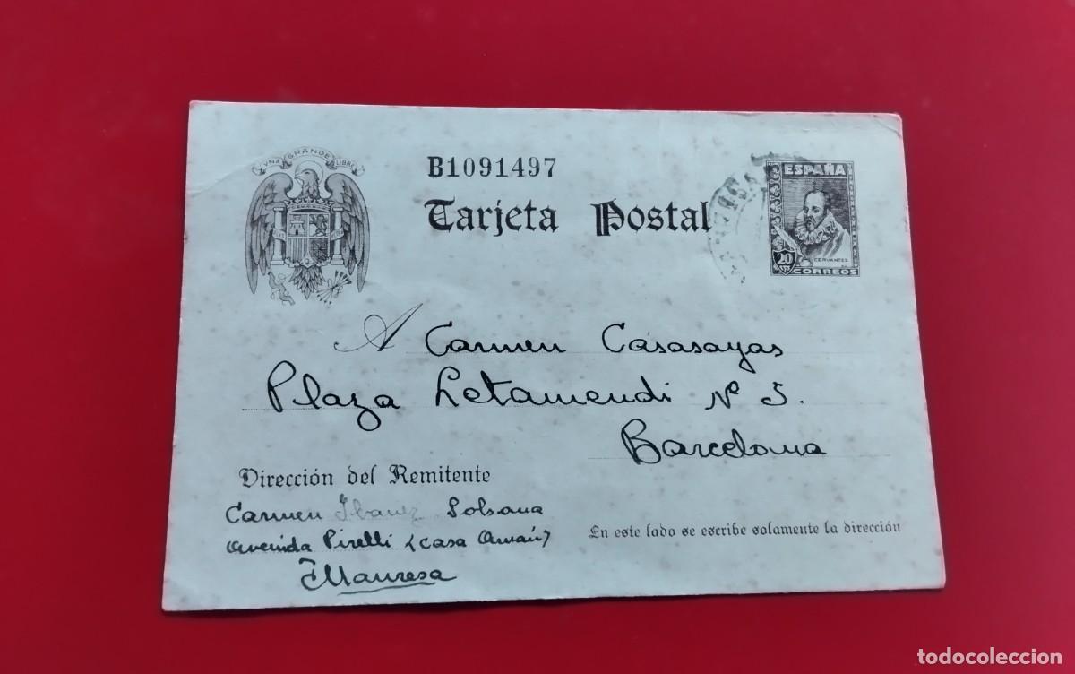 Sellos: MANRESA ENTERO POSTAL EDIFIL 83 CIRCULADO A BARCELONA A&Ntilde;O 1941