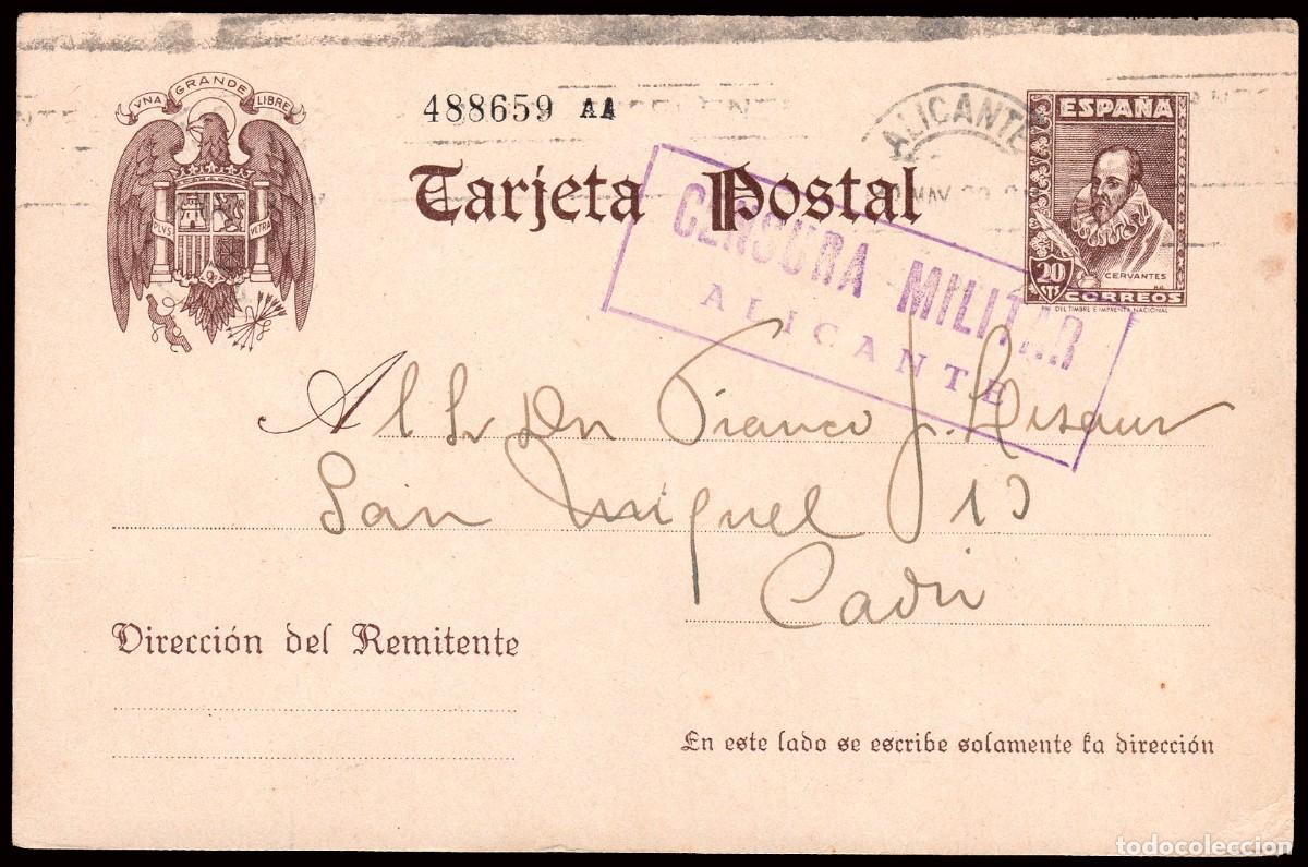 Sellos: Alicante - Guerra Civil - Edi o EP 83 - Entero postal fechado &rdquo;Vapor Altube Mendi&rdquo; a C&aacute;diz +