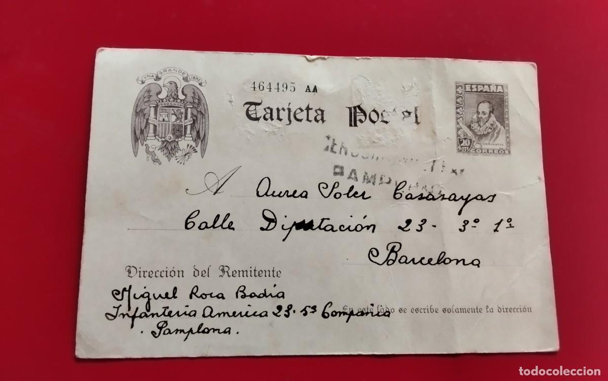 Sellos: PAMPLONA ENTERO POSTAL REPUBLICANO EDIFIL N&ordm; 83 CIRCULADO A BARCELONA CON CENSURA MILITAR