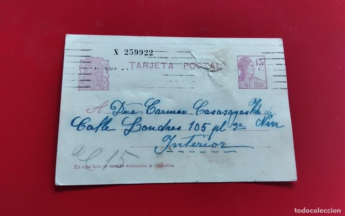 Sellos: BARCELONA , ENTERO POSTAL REPUBLICANO DIFIL N&ordm; 69 CIRCULADO INTERIOR