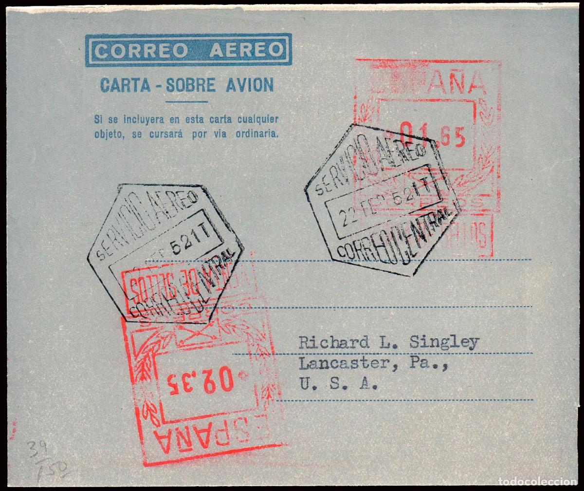 Sellos: Espa&ntilde;a - Aerogramas - Edi o 19 - Mat &rdquo;Servicio A&eacute;reo 22/Feb./52 - Correo Central&rdquo; sin circular