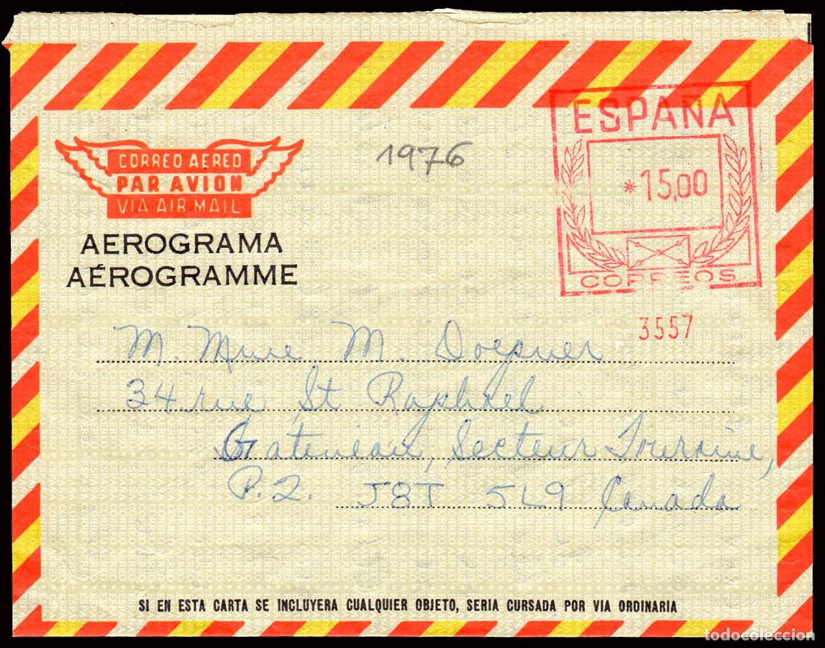 Sellos: Espa&ntilde;a - Aerogramas - Edi o 123 - Circulado de Valencia a Canad&aacute;
