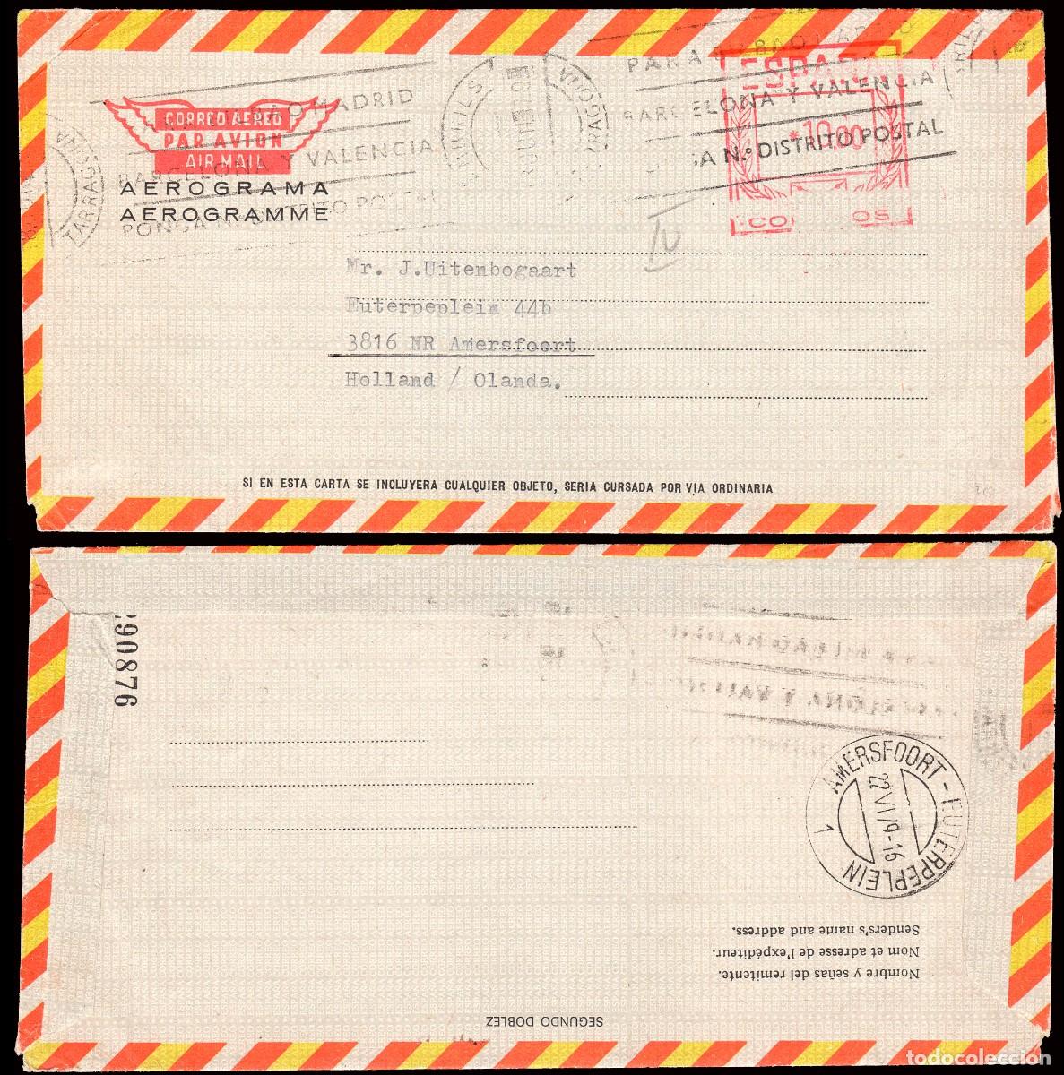 Sellos: Espa&ntilde;a - Aerogramas - Edi o 124 - Circulado de Cambrils a Holanda