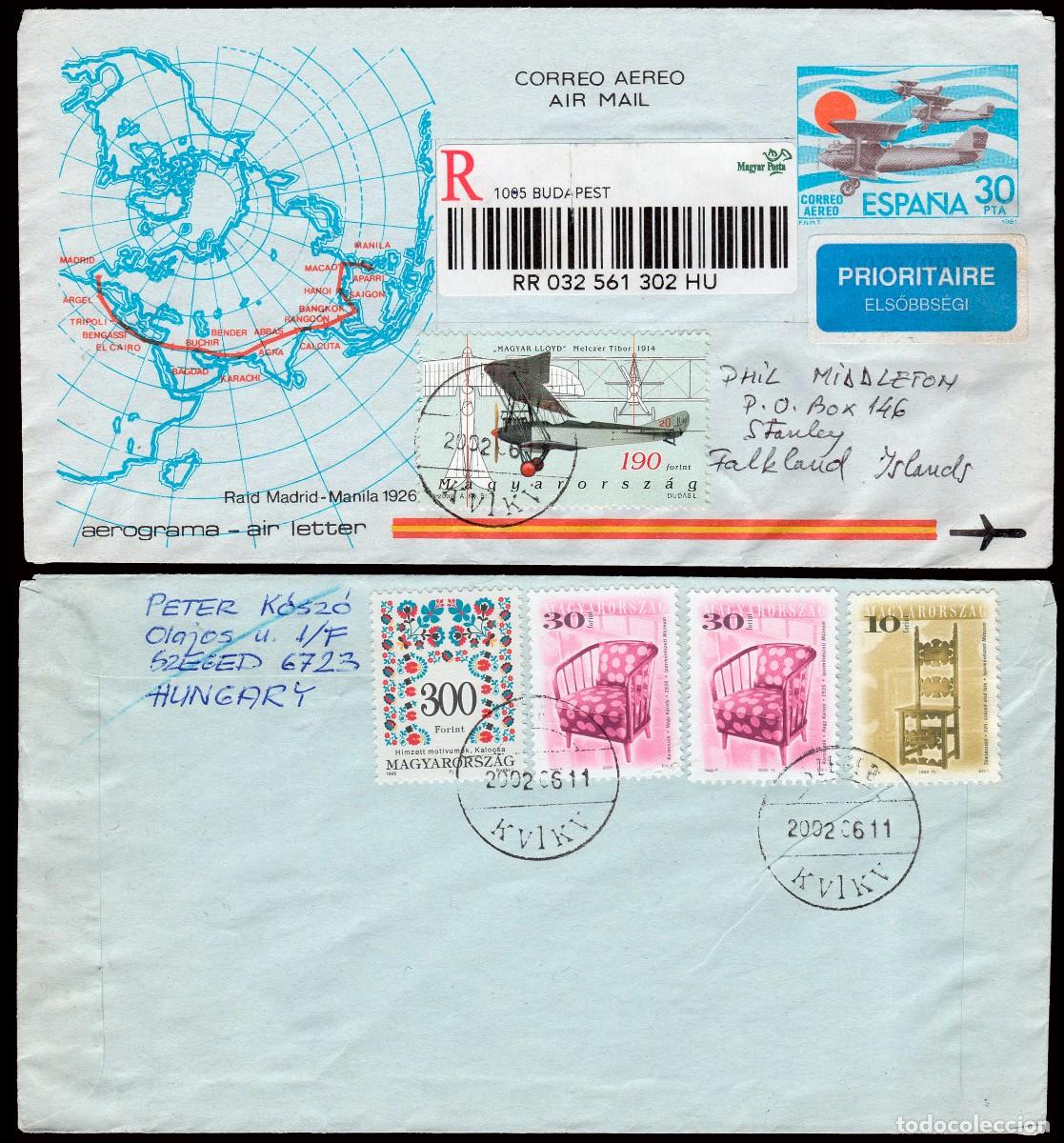 Sellos: Espa&ntilde;a - Aerogramas - Edi o 202 - Certificado de Hungria 20/2/96 a Falkland