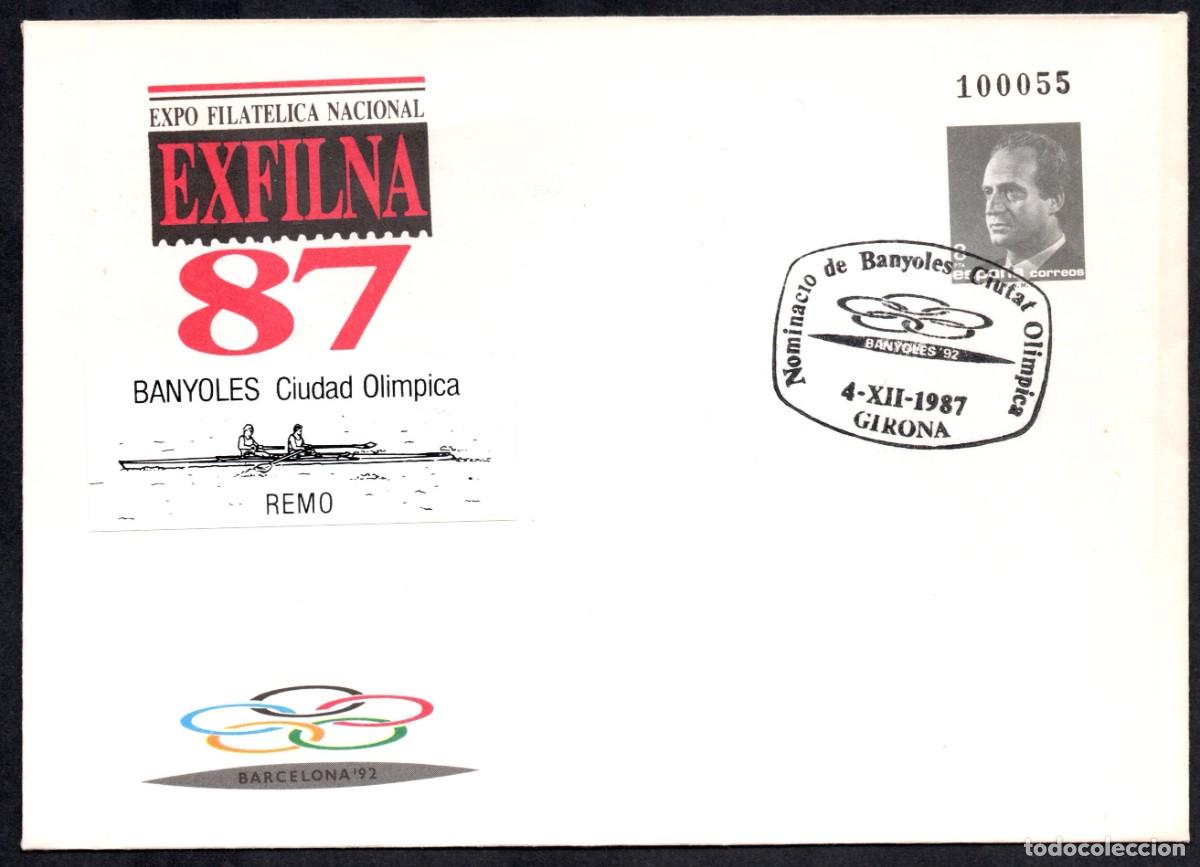 Sellos: SOBRE ENTERO POSTAL EXP. FILAT&Eacute;LICA NACIONAL EXFILNA 87 CON MATASELLOS CONMEMORATIVO. GERONA