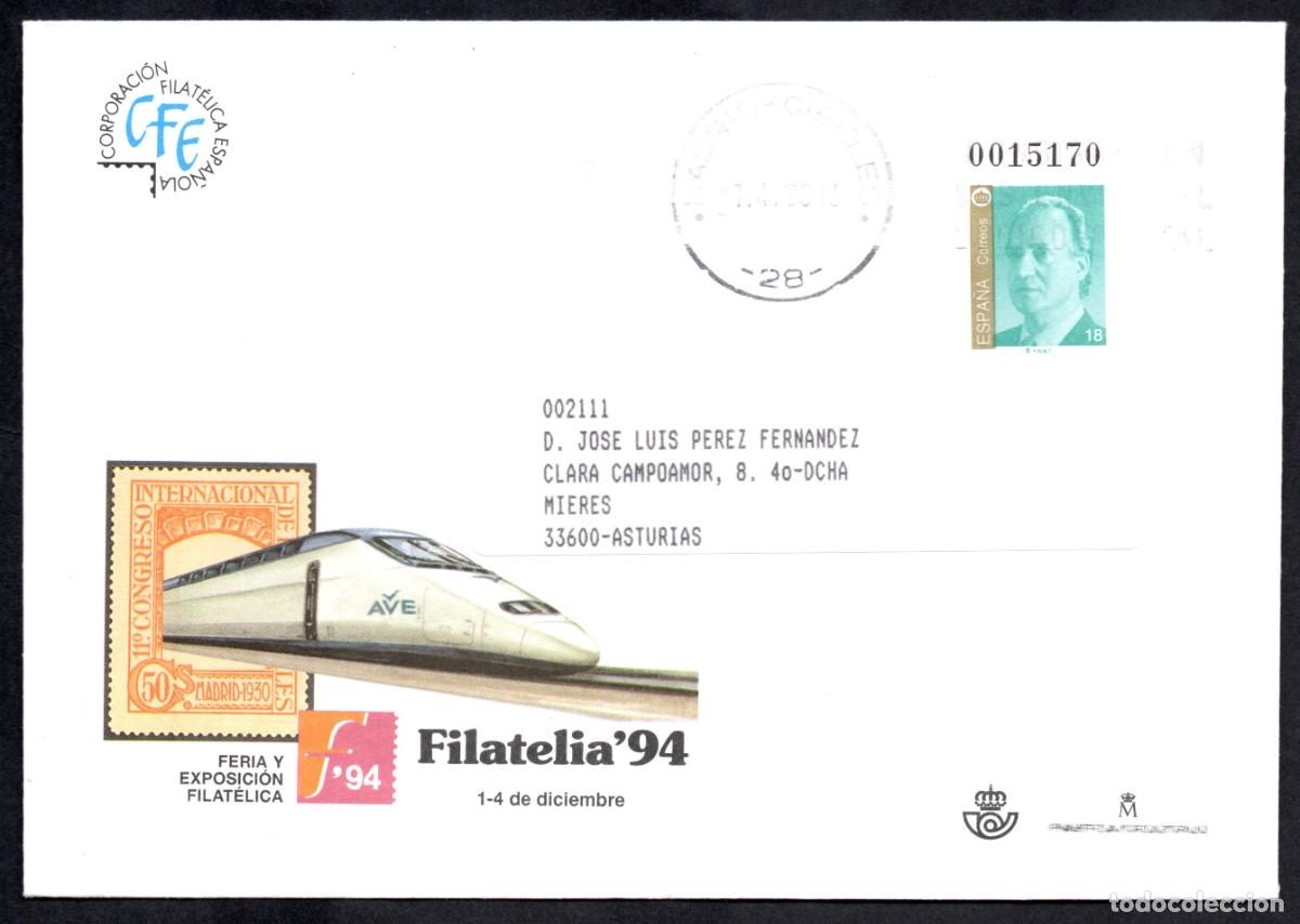Sellos: SOBRE ENTERO POSTAL USADO FERIA Y EXP. FILAT&Eacute;LICA 94. MADRID