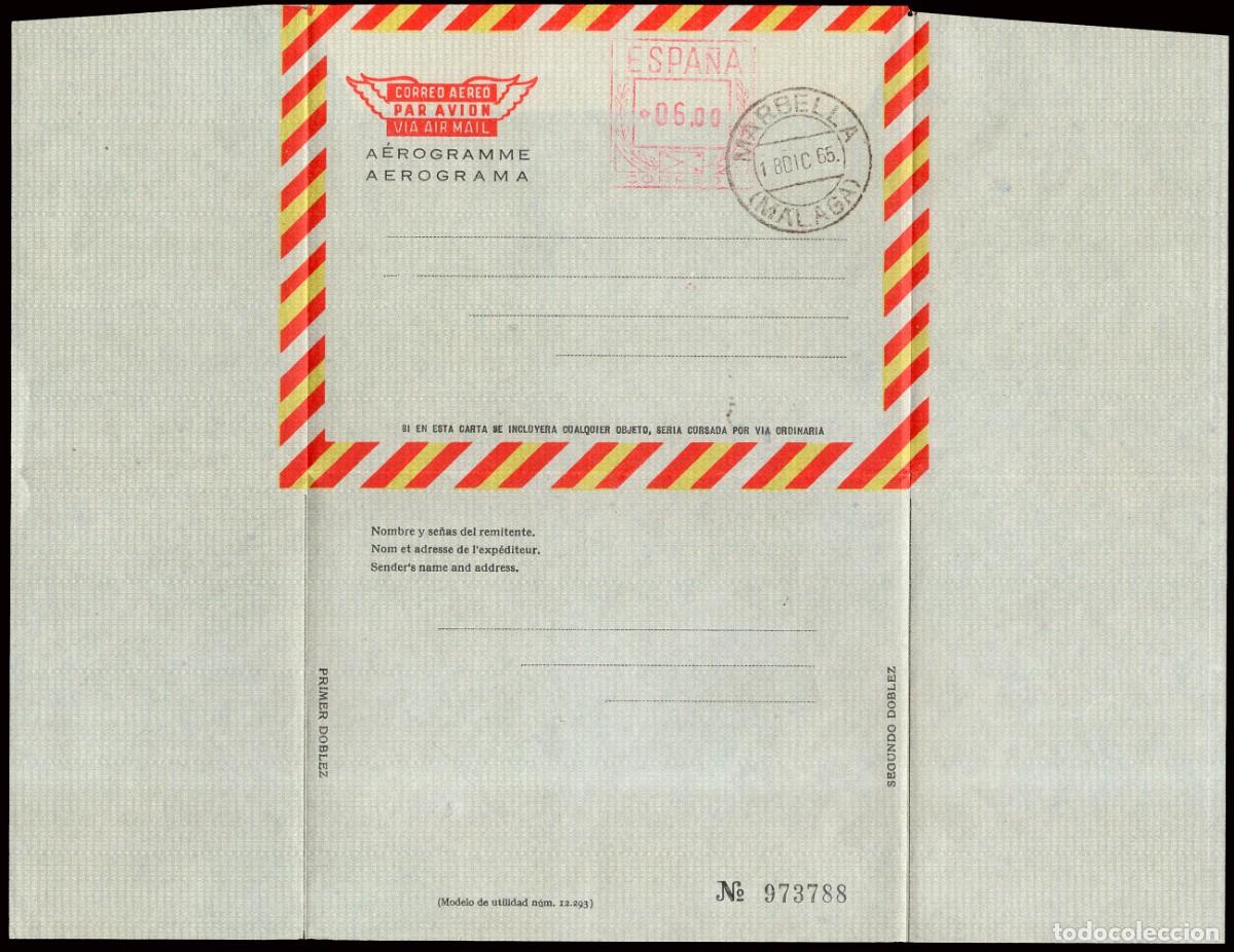 Timbres: Espa&ntilde;a - Aerogramas - Edi o 101 - Mat &rdquo;Marbella 18/12/65&rdquo; - Sin circular