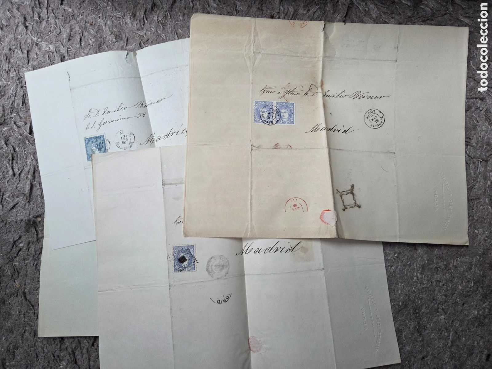 Sellos: ALCOY Alicante 1866-1873 LOTE 4 CARTAS A MADRID Isabel II Amadeo I