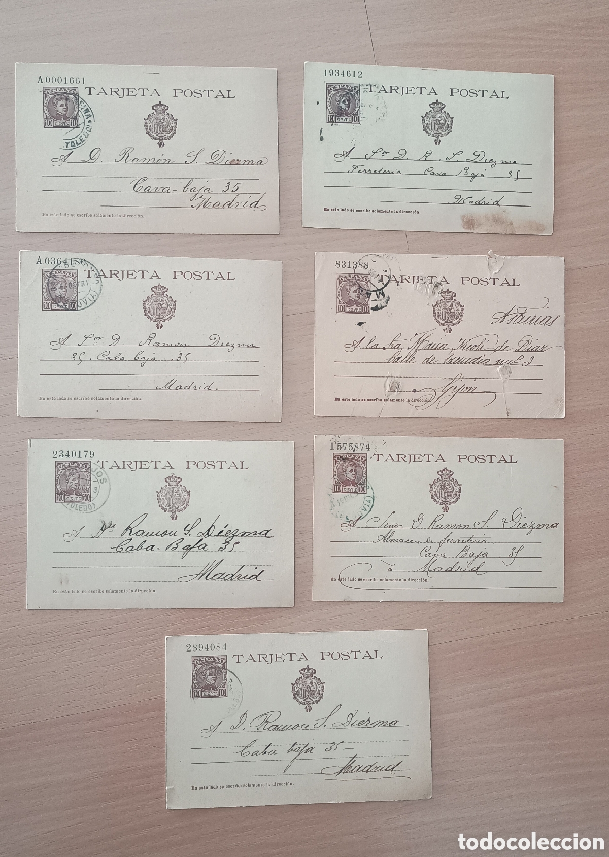 Sellos: ESPA&Ntilde;A 1901 - ALFONSO XIII - CAT&Aacute;LOGO EDIFIL 37 - LOTE DE 7 TARJETAS ENTERO POSTALES