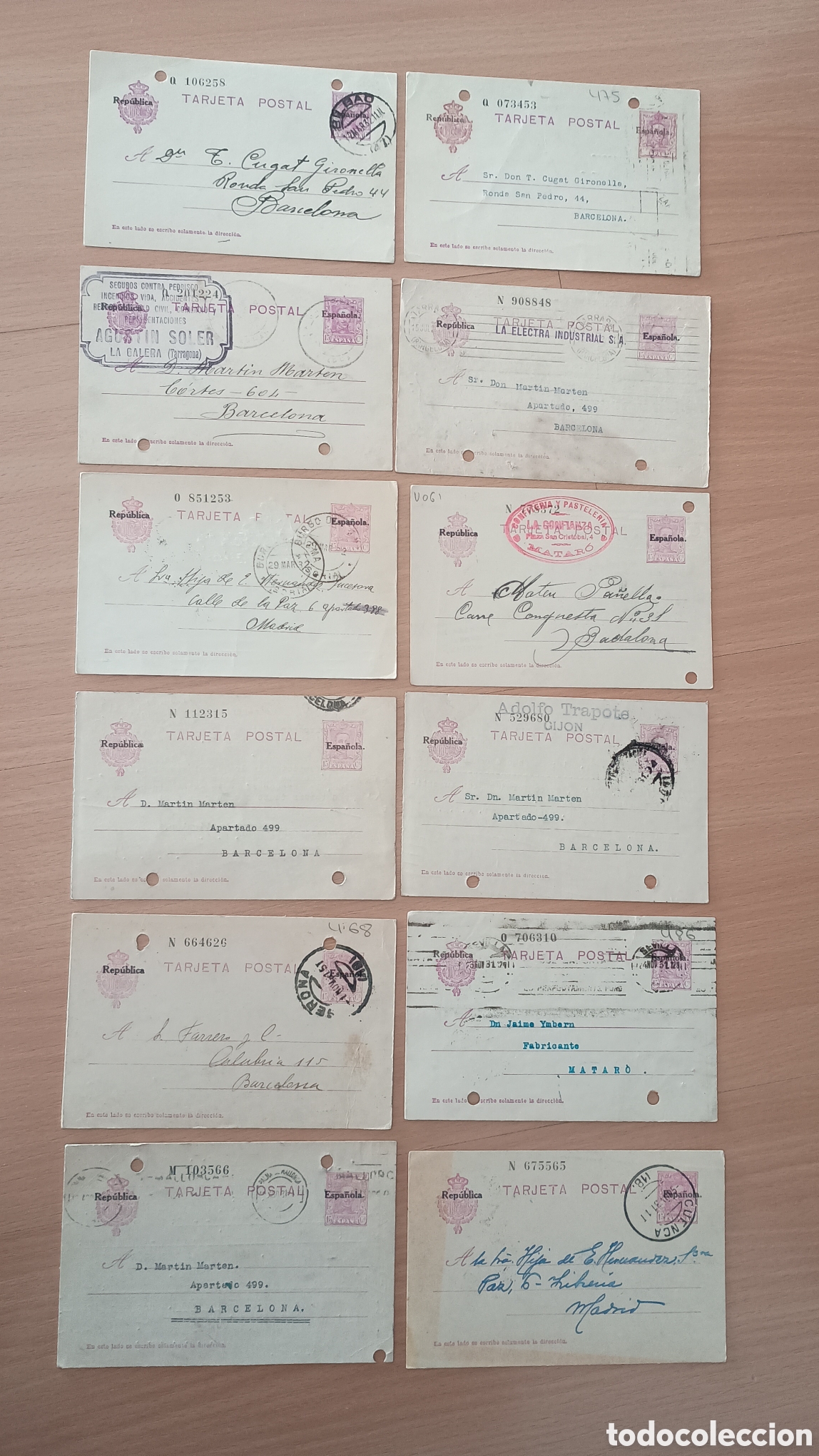 Sellos: ESPA&Ntilde;A 1931 - REP&Uacute;BLICA ESPA&Ntilde;OLA - CAT&Aacute;LOGO EDIFIL 61 - LOTE DE 12 TARJETAS ENTERO POSTALES