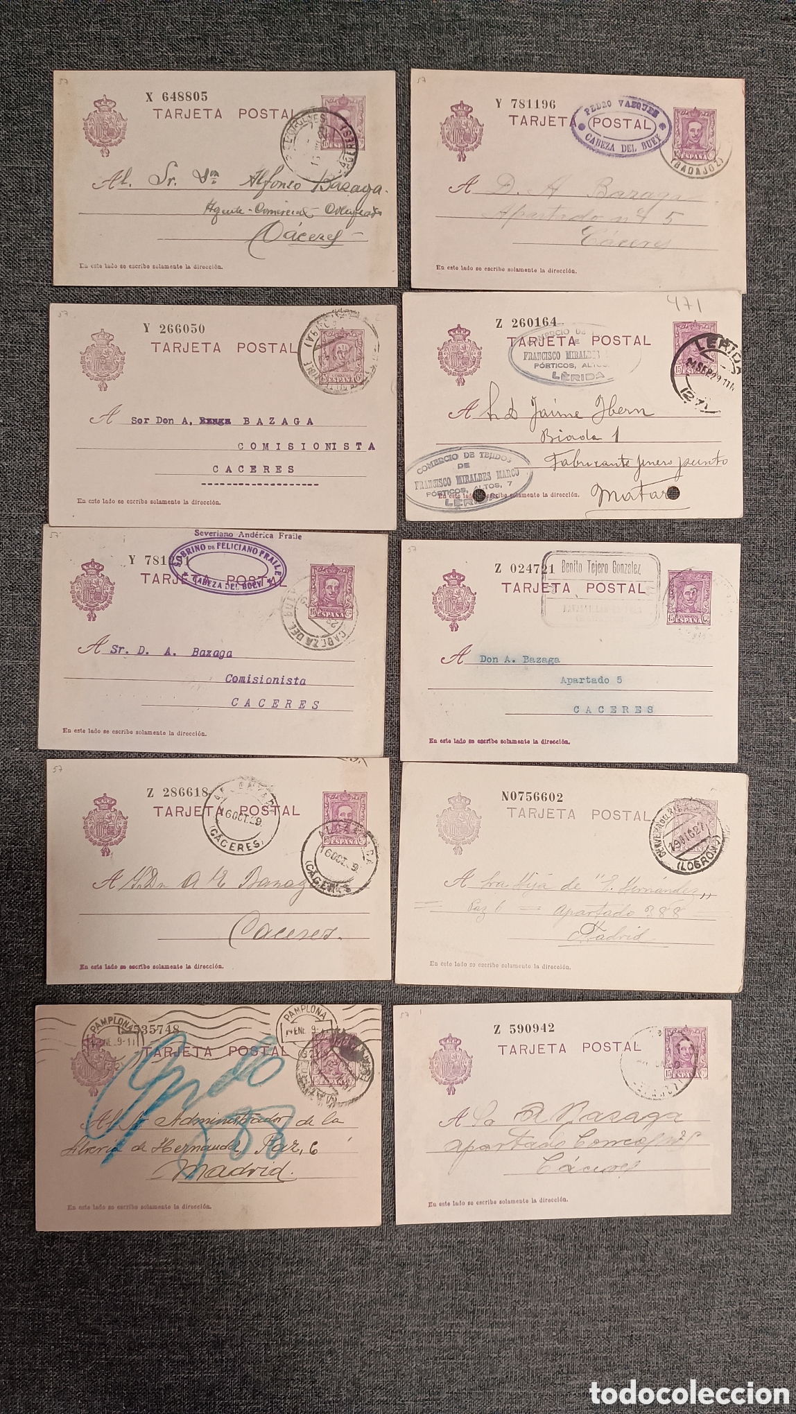 Sellos: ESPA&Ntilde;A 1925 - LOTE 10 TARJETAS ENTERO POSTAL - CAT&Aacute;LOGO EDIFIL 57 - ALFONSO XIII TIPO VAQUER