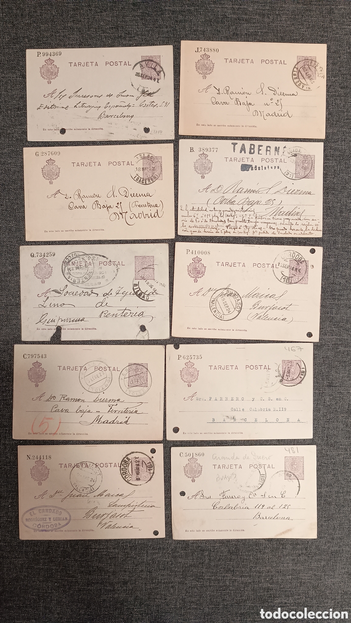 Sellos: ESPA&Ntilde;A 1910 - LOTE 10 TARJETAS ENTERO POSTAL - CAT&Aacute;LOGO EDIFIL 50 - ALFONSO XIII TIPO MEDALL&Oacute;N
