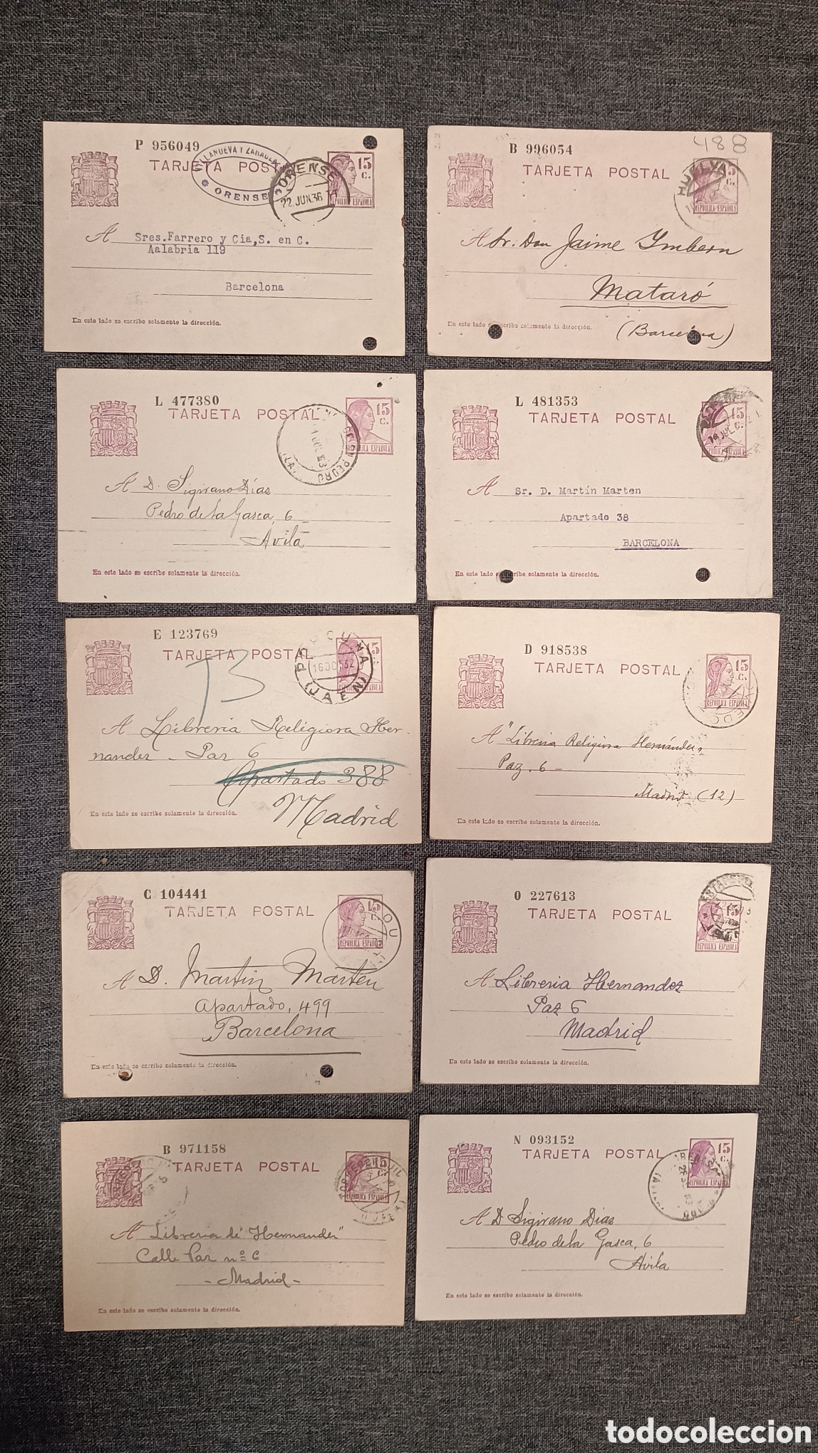 Francobolli: ESPA&Ntilde;A 1932 - LOTE 10 TARJETAS ENTERO POSTAL - CAT&Aacute;LOGO EDIFIL 69 - MATRONA II REP&Uacute;BLICA