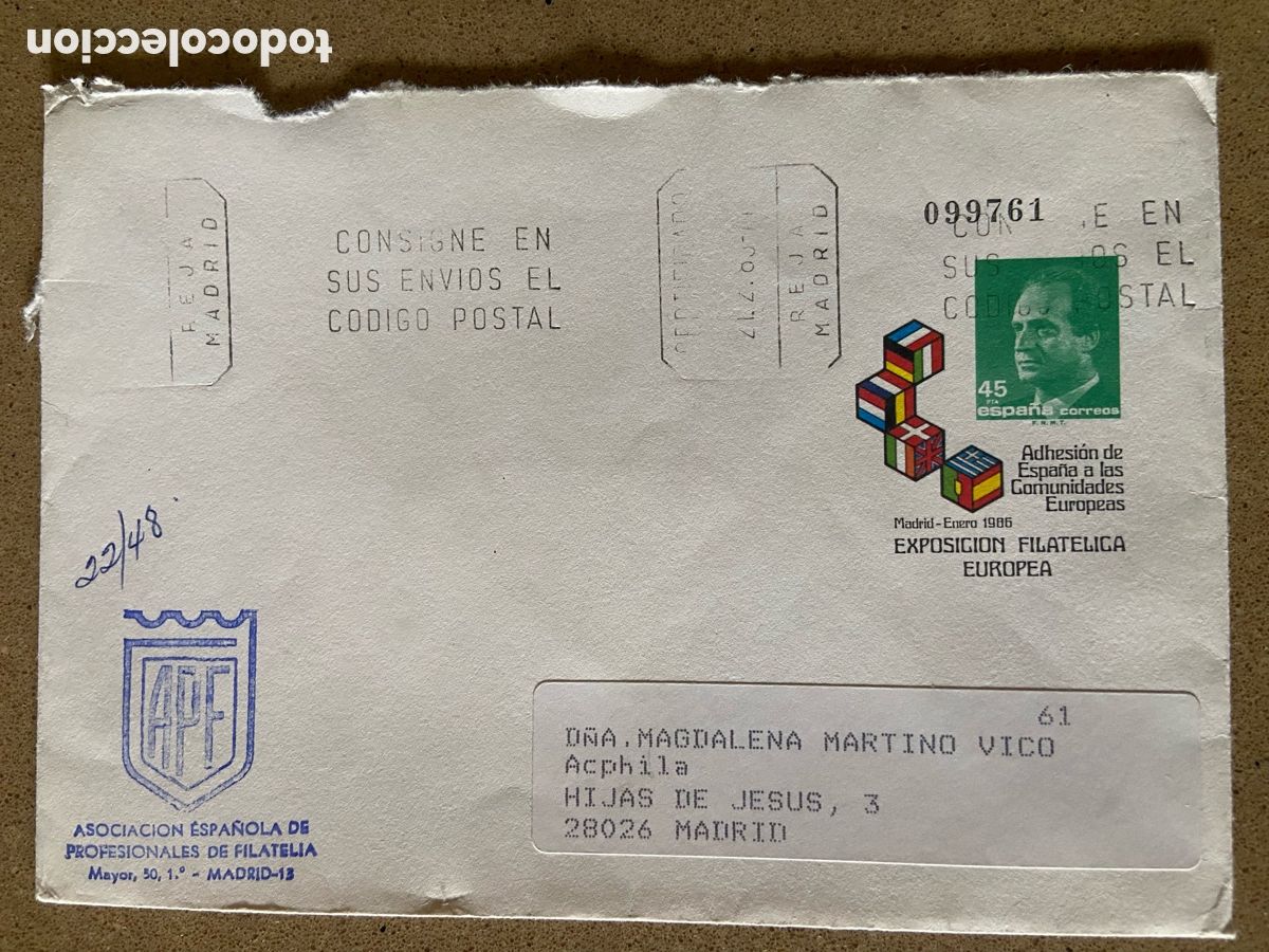 Sellos: SOBRE ENTERO POSTAL EXPOSICION EUROPEA MADRID. EDIFIL 3. CIRCULADO
