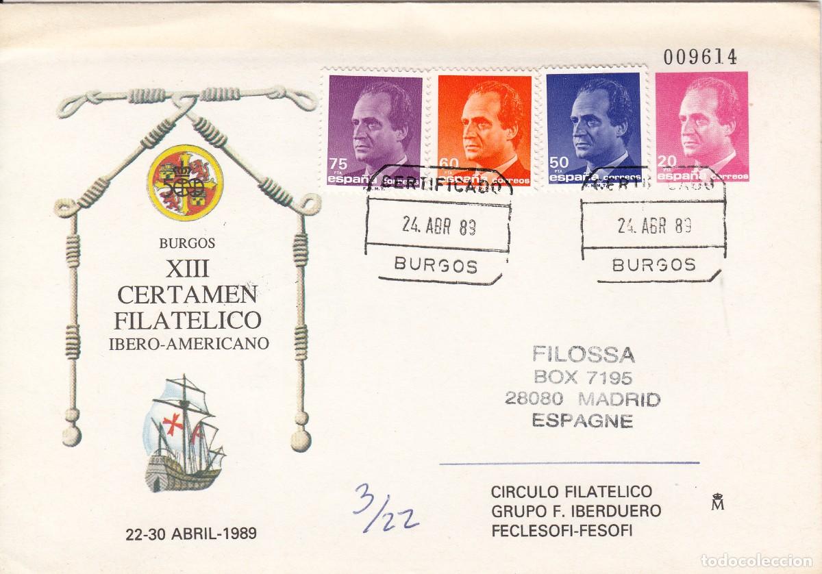Sellos: SOBRE ENTERO POSTAL CERTAMEN FILAT&Eacute;LICO - BURGOS - 1989 - CIRCULADO CON FRANQUEO CERTIFICADO