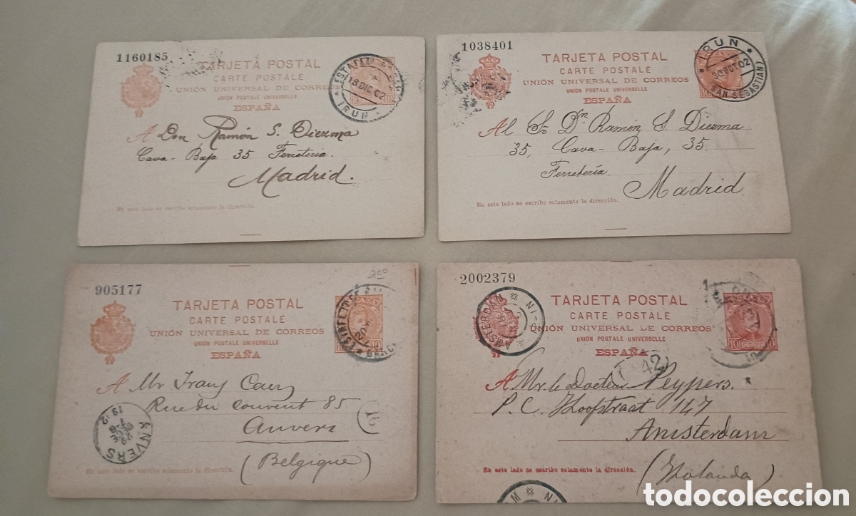 Sellos: ESPA&Ntilde;A 1901 - REY ALFONSO XIII - CAT&Aacute;LOGO EDIFIL 42 - LOTE DE 4 TARJETAS ENTERO POSTALES