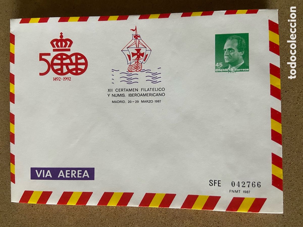 Sellos: SOBRE ENTERO POSTAL EDIFIL 7. CERTAMEN IBEROAMERICANO. 500 A&Ntilde;OS DESCUBRIMIENTO.NUEVO