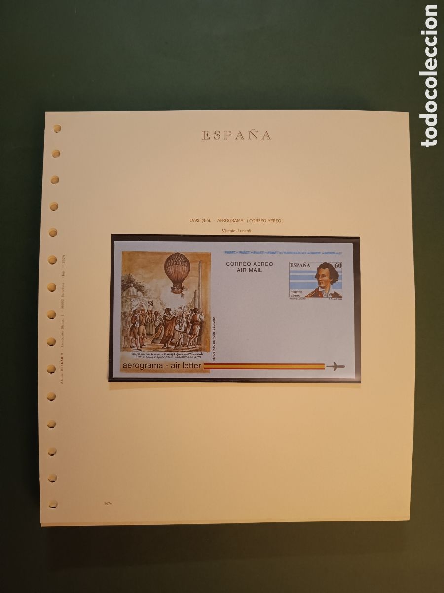 Sellos: 1992 - AEROGRAMA 217 NUEVO EN HOJA OLEGARIO - VICENTE LUNARDI
