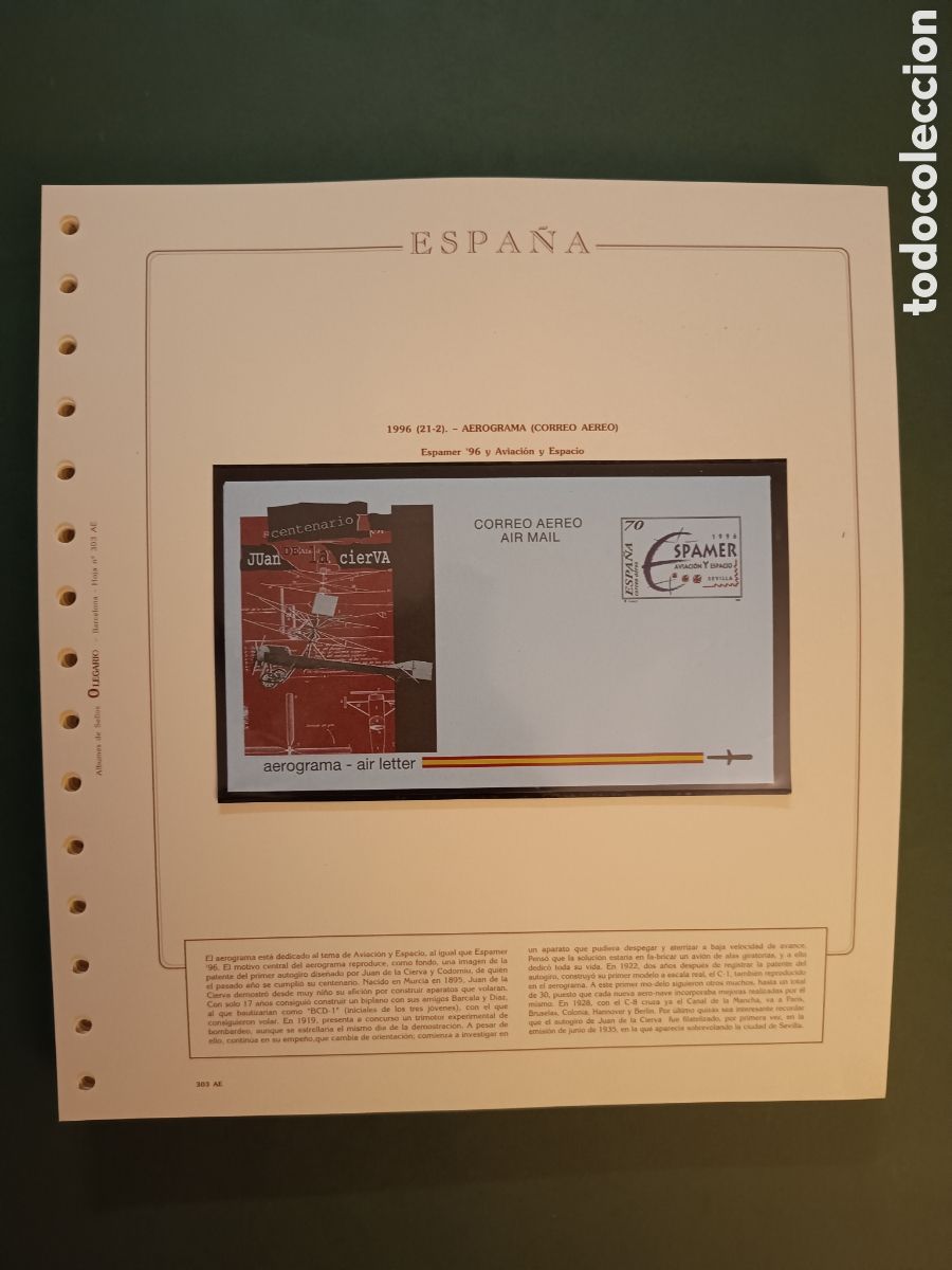 Sellos: 1996 - AEROGRAMA 221 NUEVO EXPOSICI&Oacute;N FILAT&Eacute;LICA ESPAMER &acute;96 Y AVIACI&Oacute;N Y ESPACIO&acute;