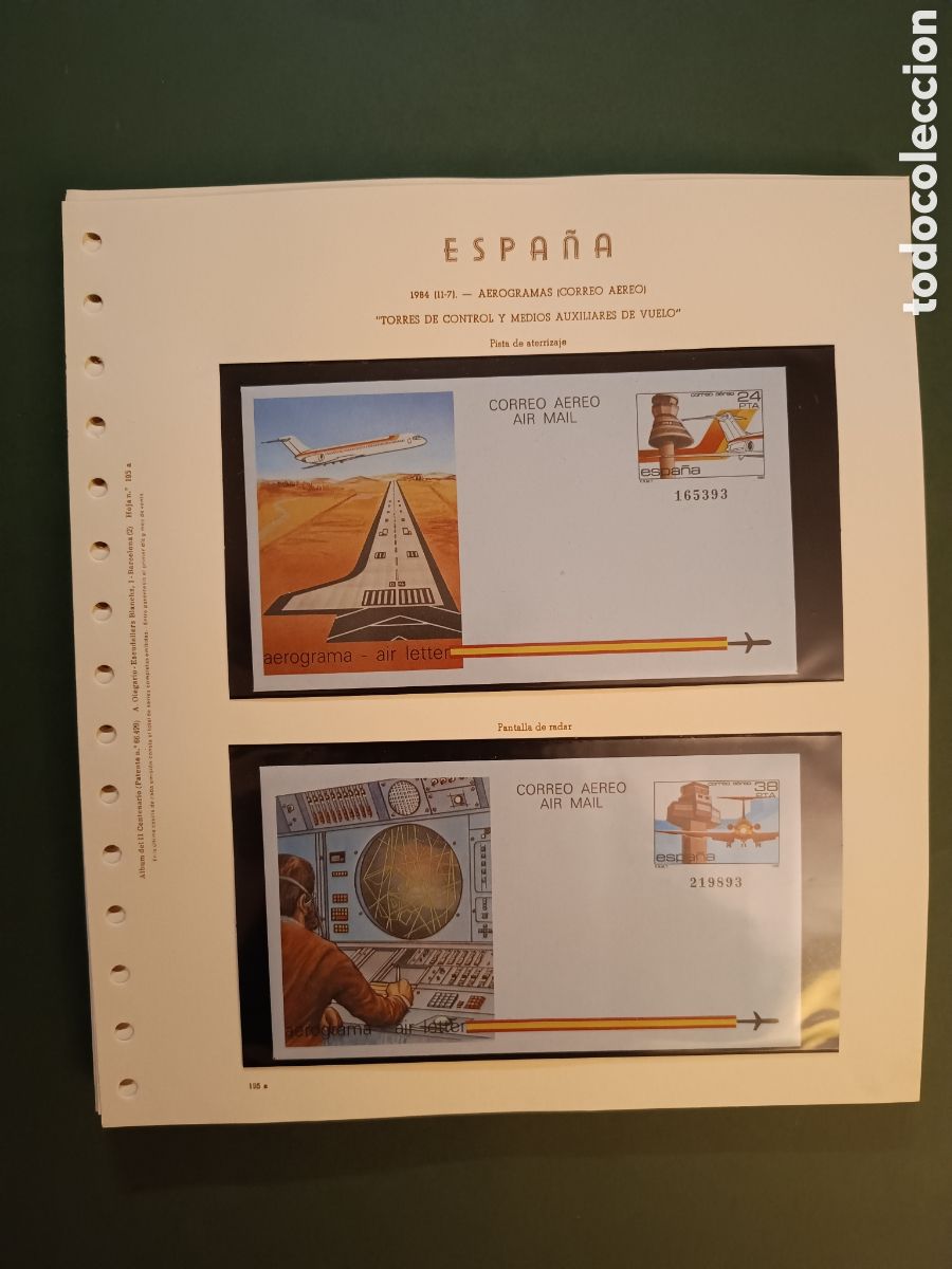 Sellos: 1984 - AEROGRAMA 207 Y 208 EN HOJA OLEGARIO - PISTA DE ATERRIZAJE Y PANTALLA DE RADAR