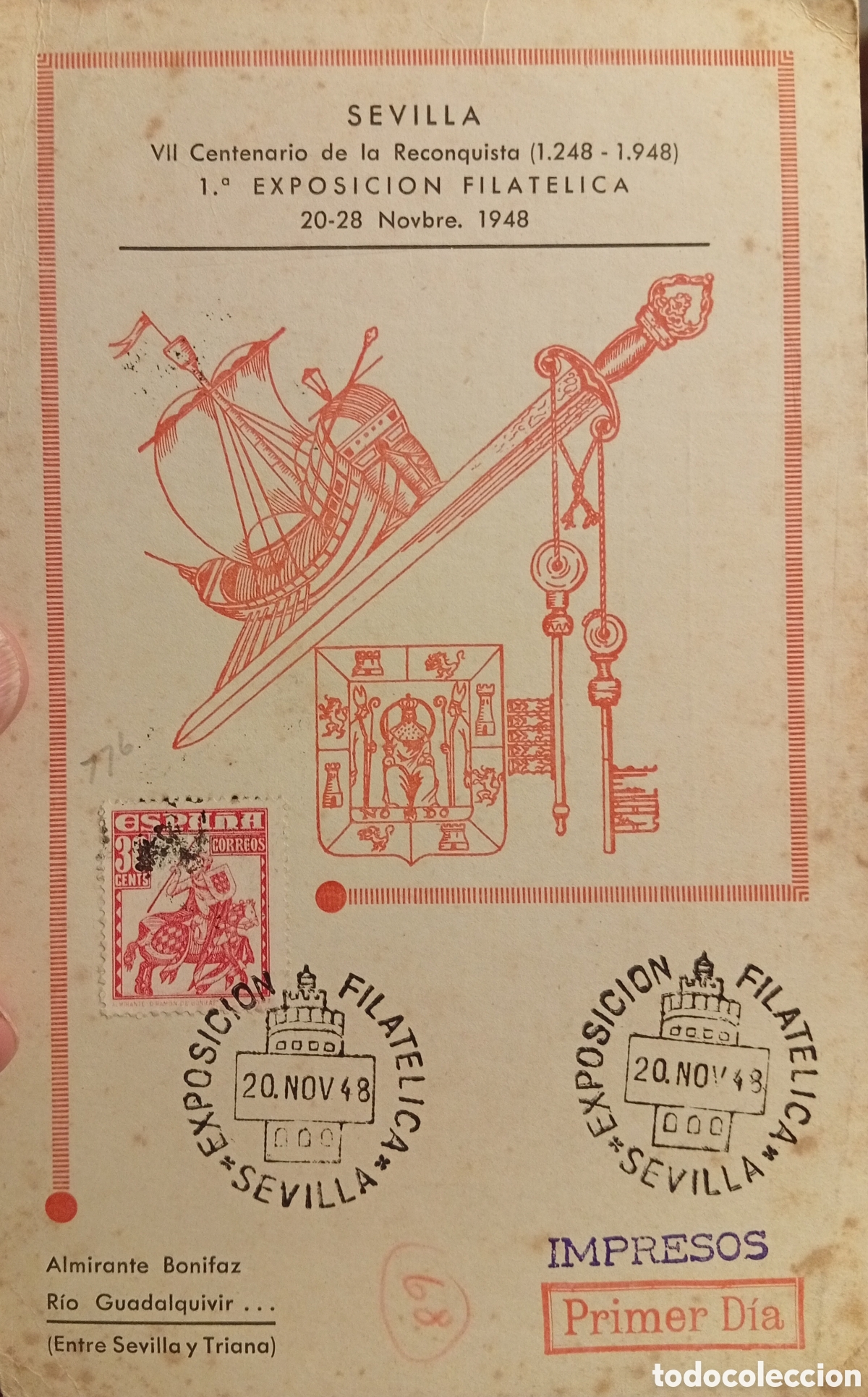 Sellos: Sevilla Entero postal exposici&oacute;n filatelelica a&ntilde;o 1948