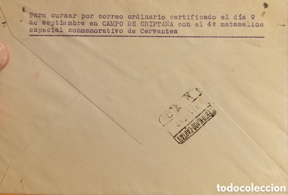 Sellos: Campo de Criptana sobre del primer d&iacute;a circulado a&ntilde;o 1947 - Foto 2