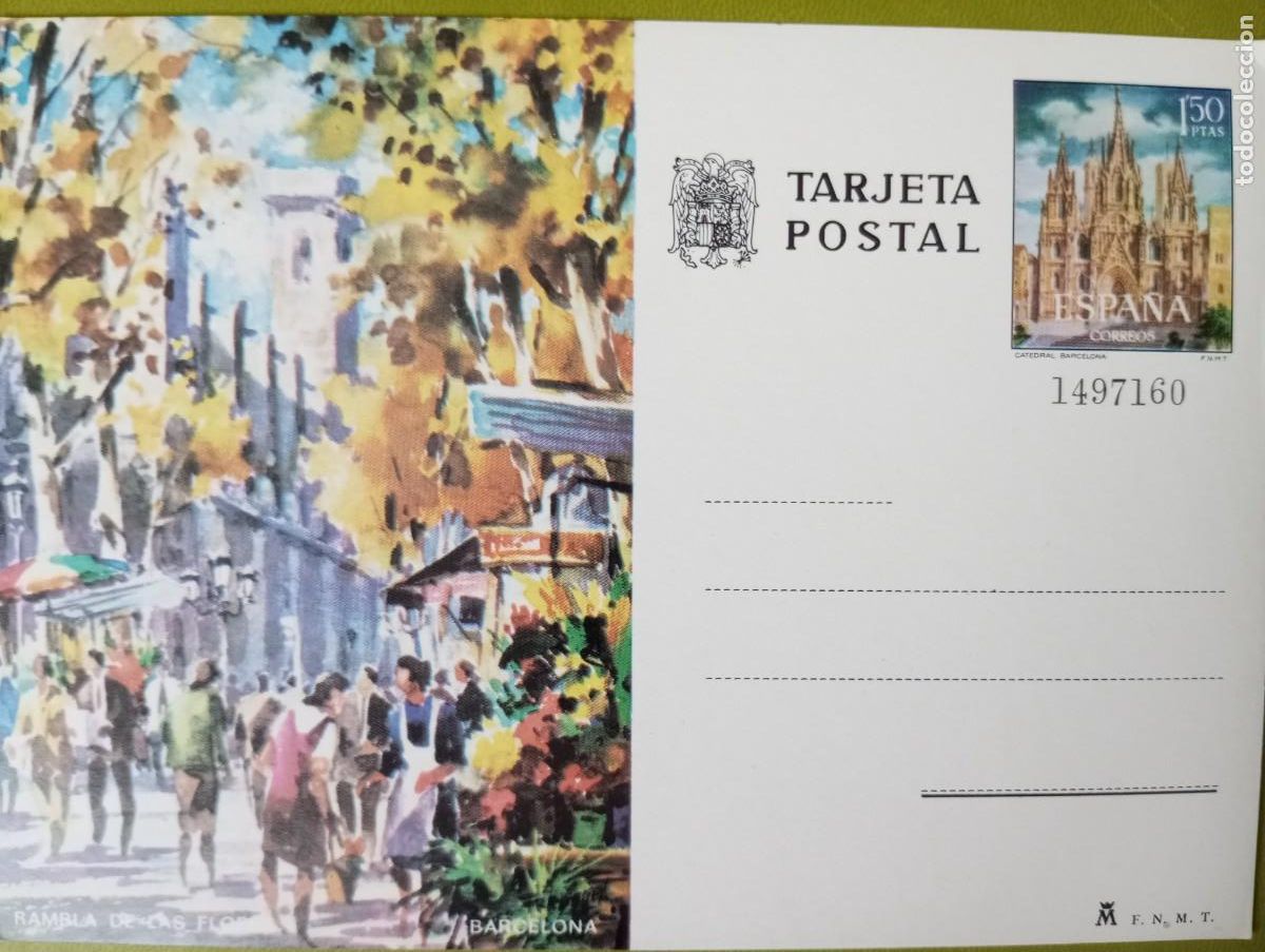 Sellos: ESPA&Ntilde;A, ENTERO POSTAL , RAMBLA, BARCELONA