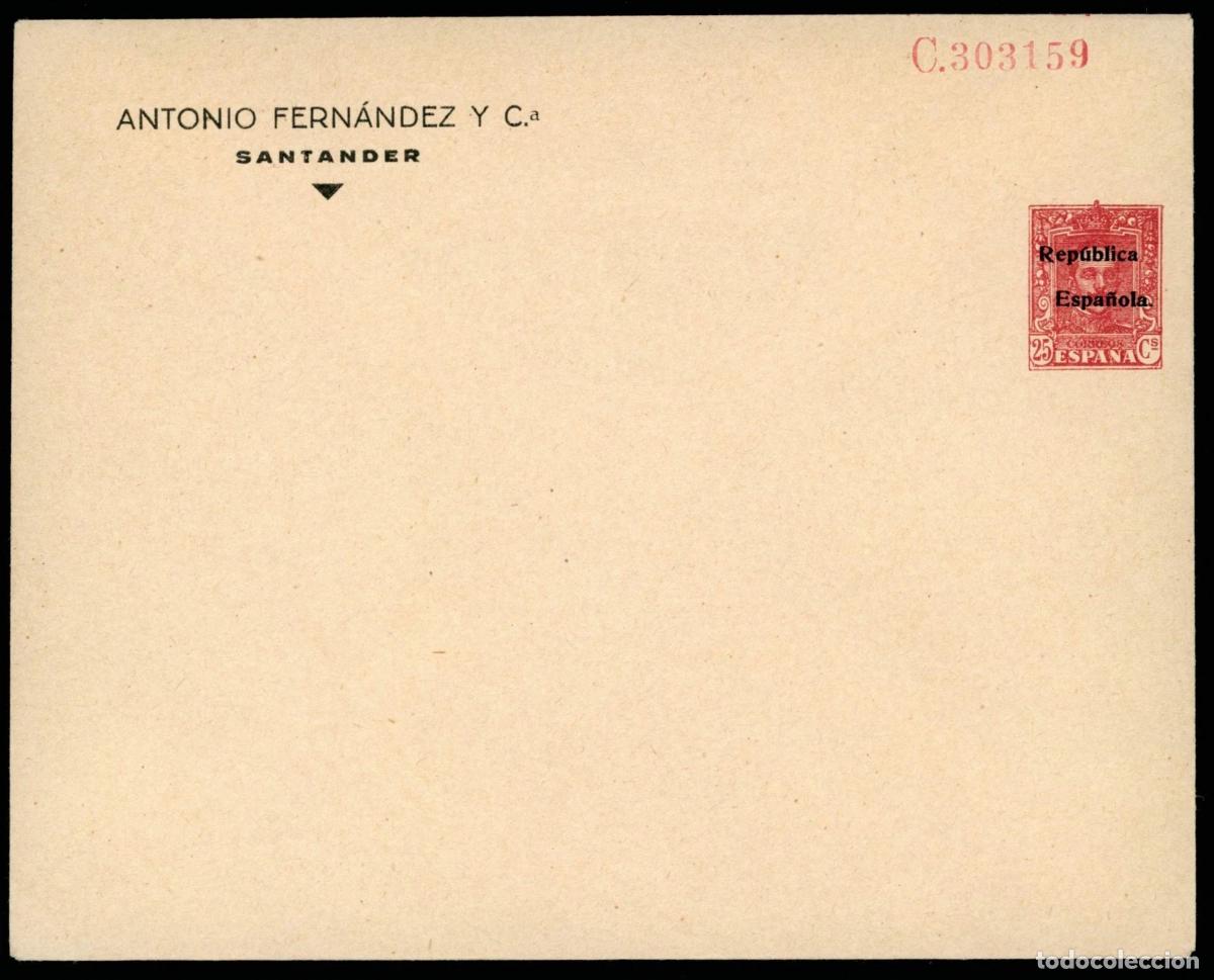 Sellos: ESPA&Ntilde;A SEGUNDA REPUBLICA ENTERO POSTAL ANTONIO FERNANDEZ SANTANDER CAFE DROMEDARIO