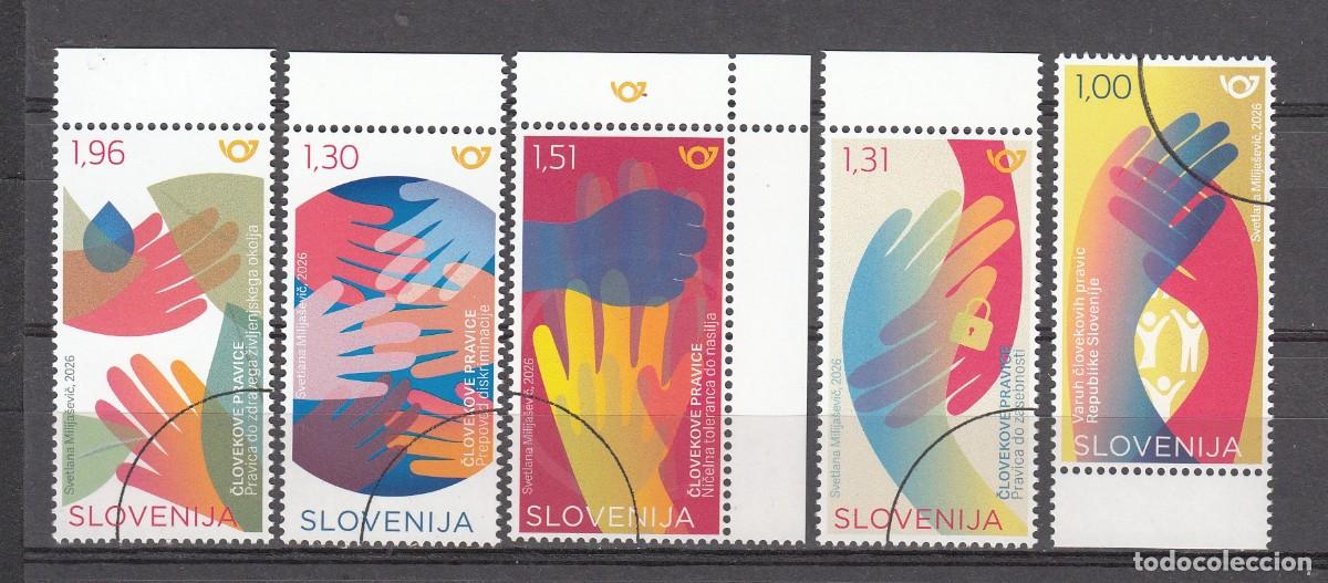 Sellos: ESLOVENIA 2026 - EMISION A FAVOR DE LOS DERECHOS HUMANOS SERIE DE 5 SELLOS - MUESTRA - SPECIMEN