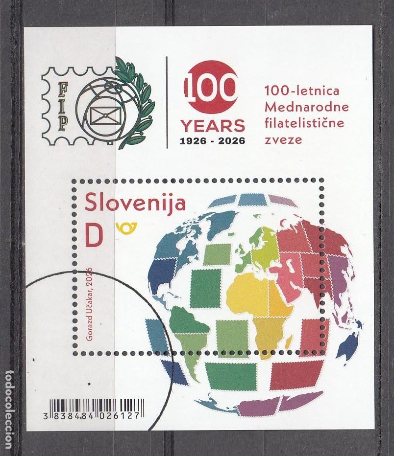Briefmarken: ESLOVENIA 2026 - CENTENARIO DE FEDERACION INTERNACIONAL DE FILATELIA - HOJITA - MUESTRA - SPECIMEN
