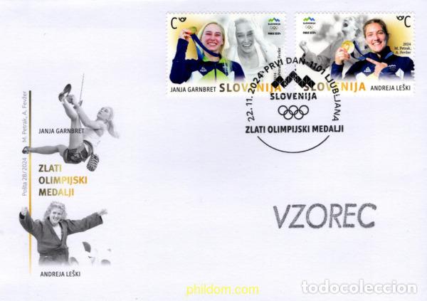 Sellos: 764002 MNH ESLOVENIA 2024 MEDALLAS DE ORO PARAL&iacute;MPICAS DE ESLOVENIA - JANJA GARNBRET, ANDREJA LESK