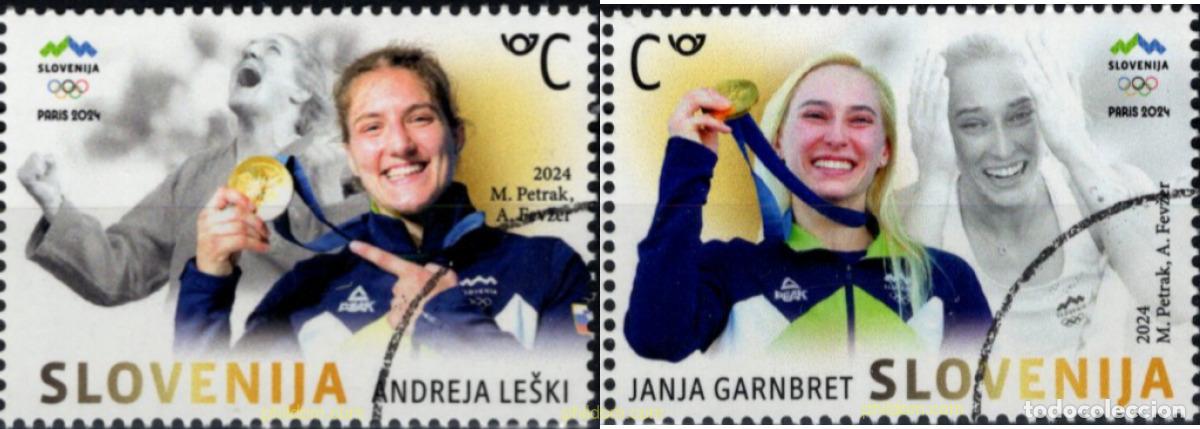 Sellos: 764003 MNH ESLOVENIA 2024 MEDALLAS DE ORO PARAL&iacute;MPICAS DE ESLOVENIA - JANJA GARNBRET, ANDREJA LESK