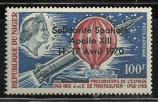 Sellos: NIGER MONTGOLFIER SOBRECARGA APOLLO XIII - Foto 1