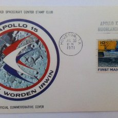 Sellos: SOBRE FIRST MAN ON THE MOON APOLLO 15 ASTRONAUTAS: SCOTT WORDEN IRWIN SELLO T. JEFFERSON 1971 NASA