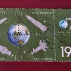 Sellos: SELLO USADO CUBA 1964 - 25 ANIVERSARIO COHETES, SATELITES, MUNDO 6 SELLOS EN BLOQUE. Lote 374933824