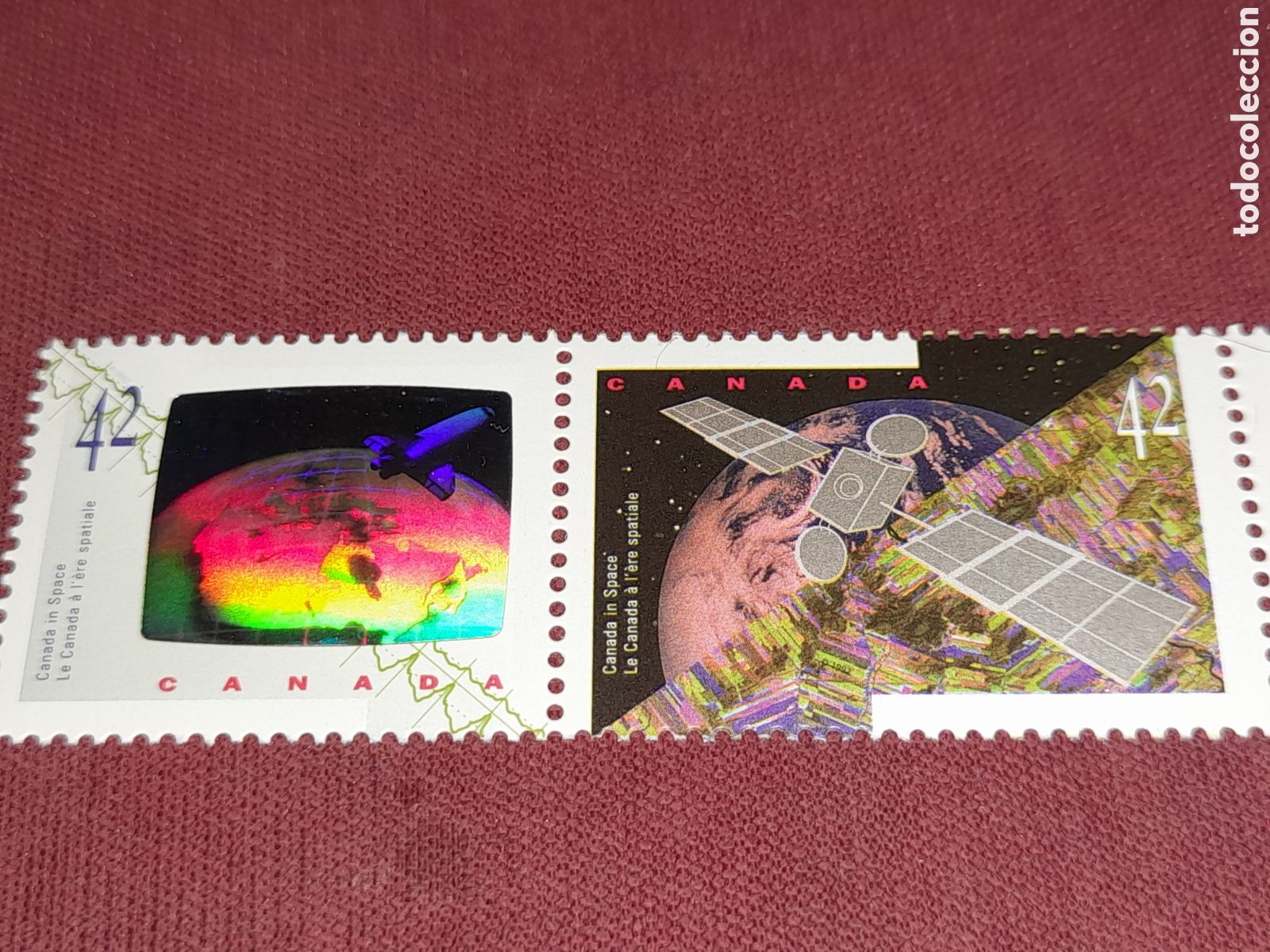 Sellos: Sello Canad&aacute; nuevo 1992. Programa espacio. Planeta. Sat&eacute;lite. &Oacute;rbita. Tierra. Astro. Cartografia