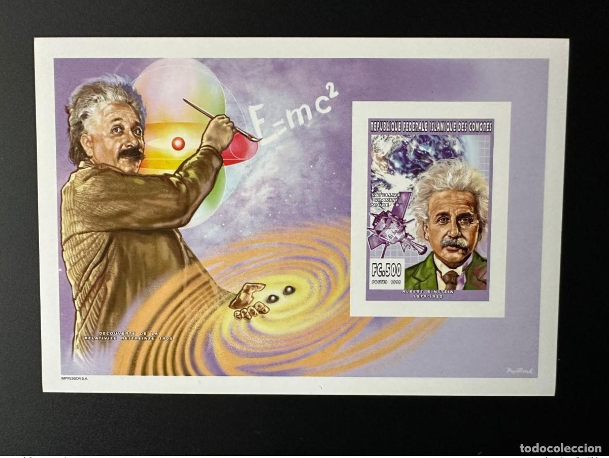 Sellos: Comoras 1999 YT 1120 ND Imperf Bloque de lujo Albert Einstein Satellite Gravity - Foto 1