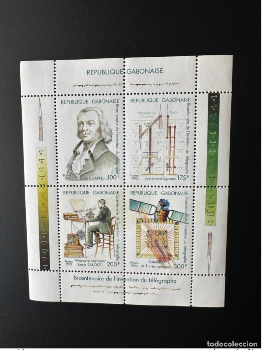 Sellos: Gab&oacute;n 1993 Mi. Tel&eacute;grafo del Bicentenario Chappe Baudot Satellite Space
