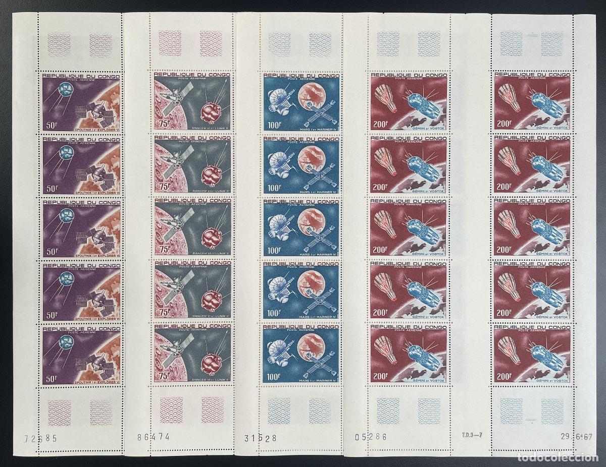 Sellos: Sat&eacute;lites espaciales Vostok Mariner Explorer del Congo 1967 YT PA 55-58 tabl&oacute;n