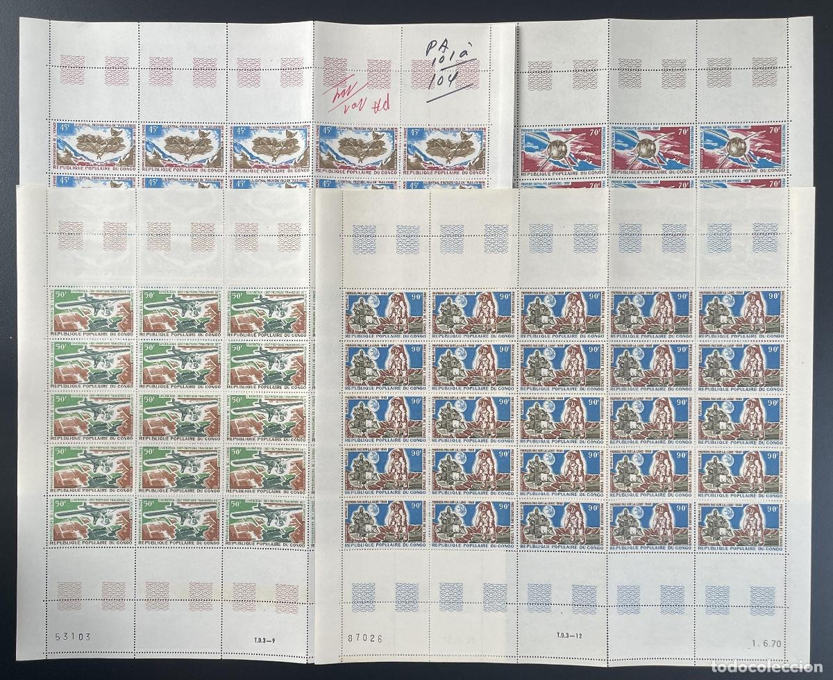 Sellos: Congo 1970 YT PA 101-104 tabl&oacute;n aviaci&oacute;n espacio Lindbergh Moon astronautas