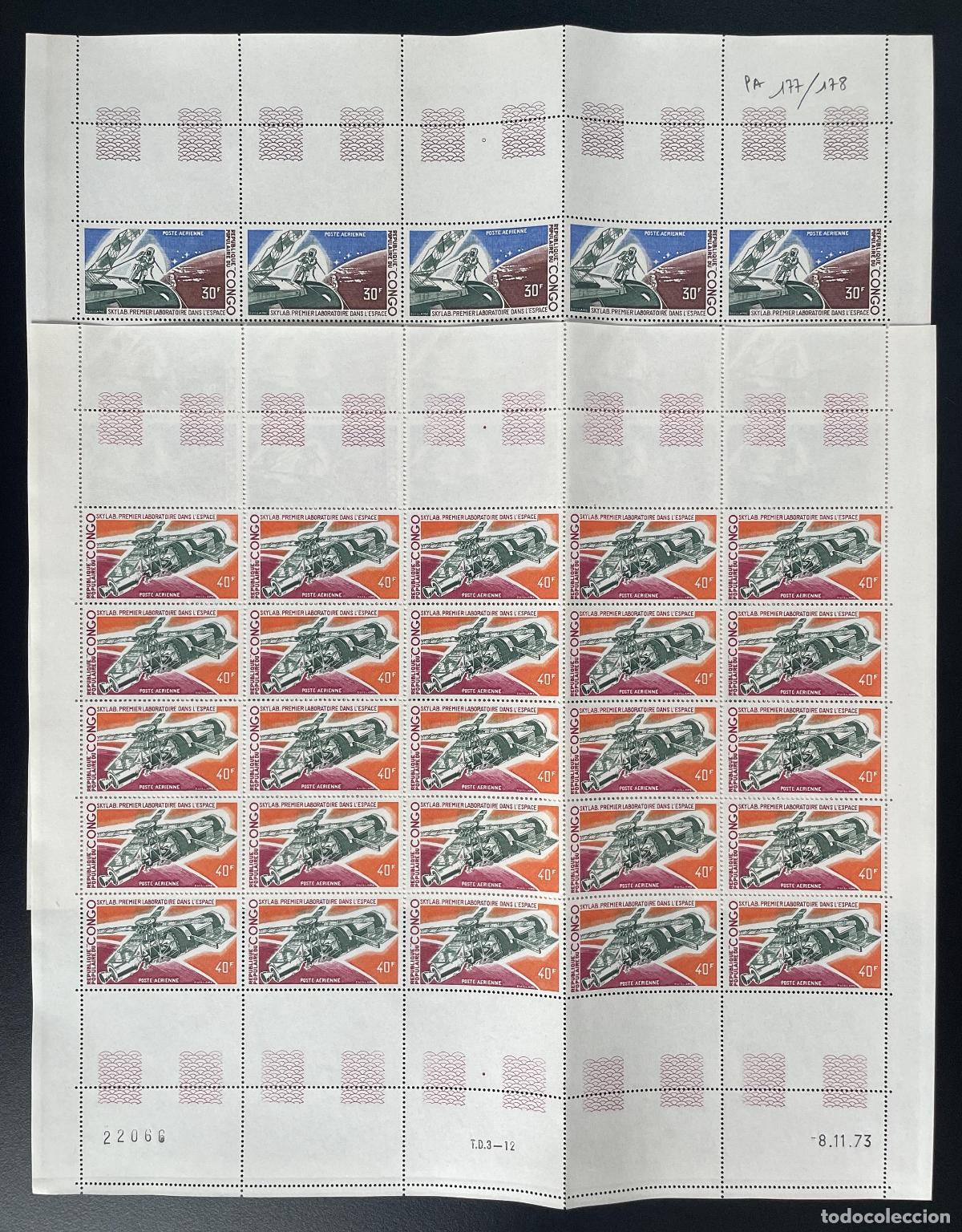 Sellos: Congo 1973 YT PA 177-178 tabl&oacute;n Skylab astronauta espacial laboratorio