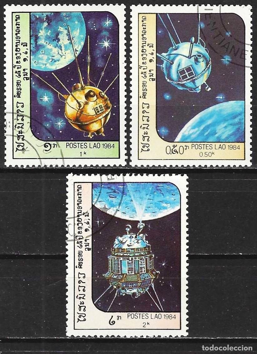 Sellos: Laos 1984 - Mi 766 a 768 - YT 590 a 592 - Exploraci&oacute;n espacial