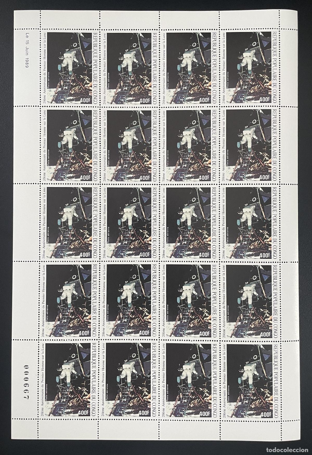 Selos: Congo 1989 YT PA 387 tabl&oacute;n cumplea&ntilde;ero Moon Apollo astronauta espacial