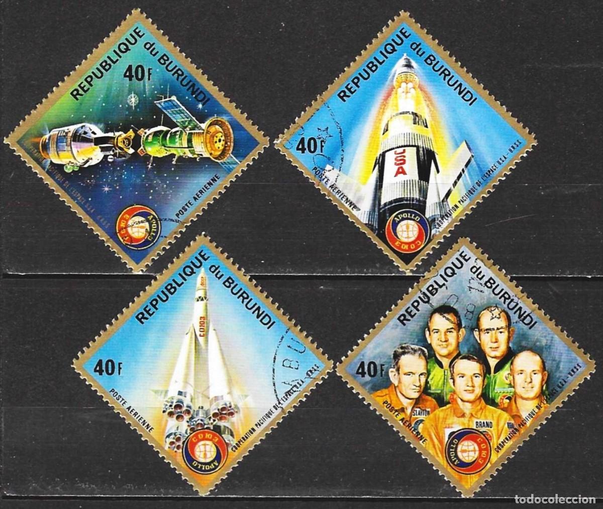 Sellos: Burundi 1975 - Mi 1145 a 1148 - YT Pa 364 a 367 - Apollo-Soyouz ( A&eacute;reo )