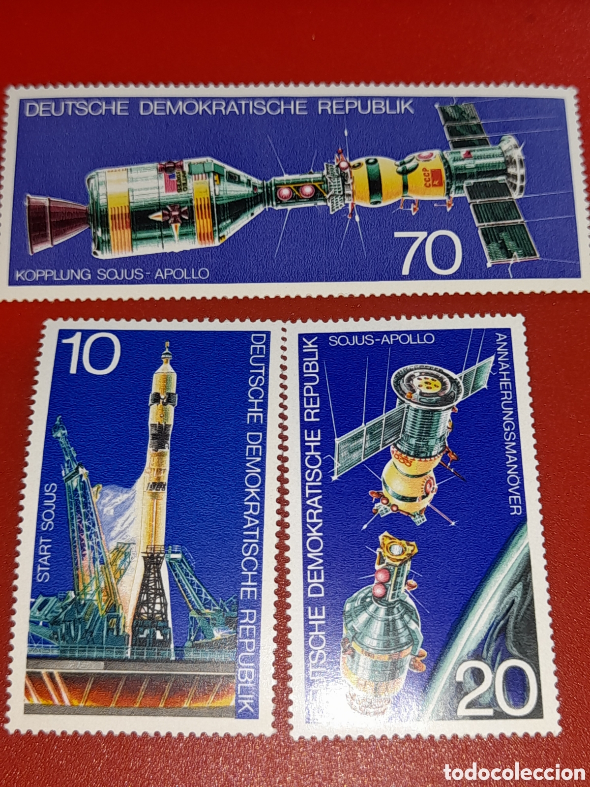 Sellos: Sello Alemania, DDR nuevo 1975. Cooperaci&oacute;n espacio DE.UU-URSS. Lanzadera. Estaci&oacute;n. Sat&eacute;lite. Orbit