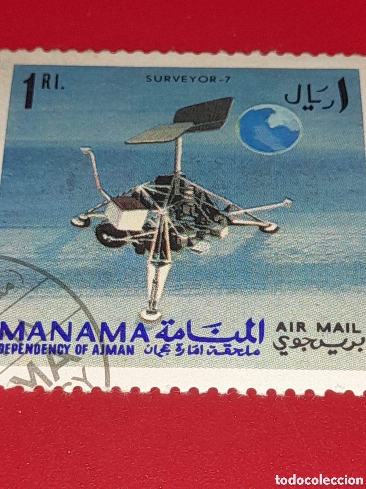 Sellos: Sello (1/10v) Manama (E.A.U) mtdo 1968. Espacio. Ciencia. Sat&eacute;lite. Cosmos. Nave. Astro.