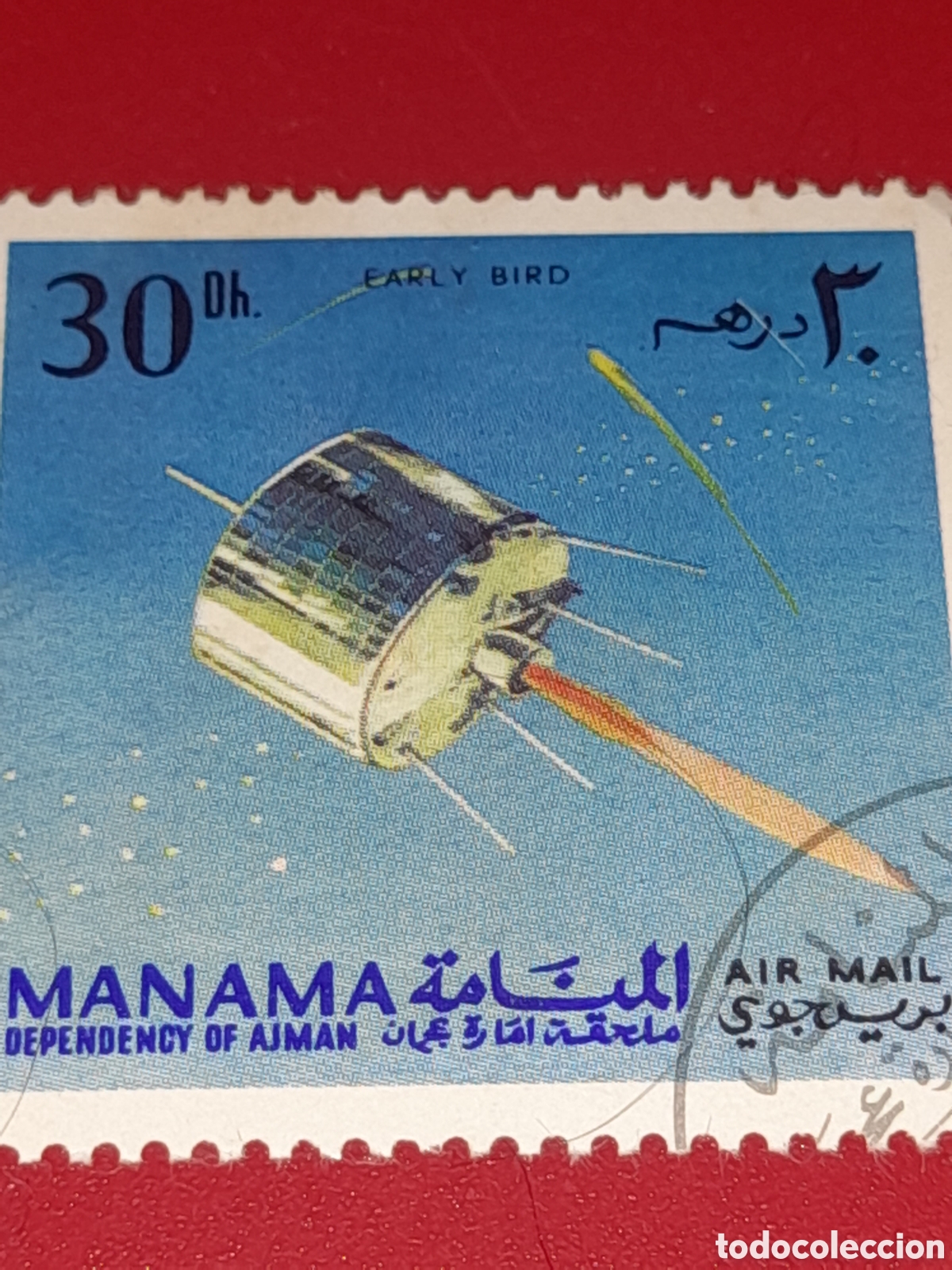 Sellos: Sello (1/10v) Manama (E.A.U) mtdo 1968. Espacio. Ciencia. Sat&eacute;lite. Cosmos. Nave. Astro.