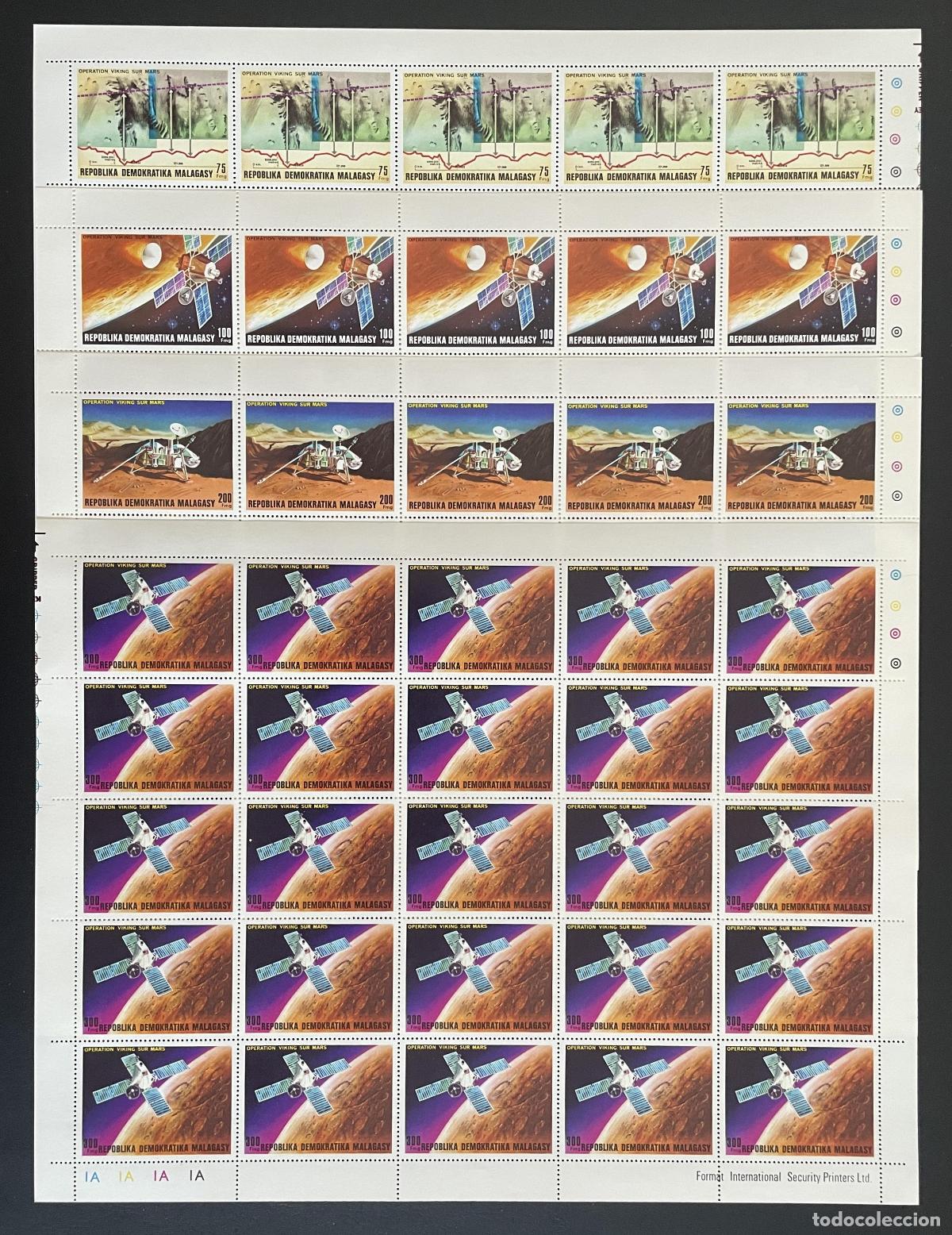 Sellos: Madagascar 1976 YT 600-603 bloque Operaci&oacute;n Viking Marte espacio sonda