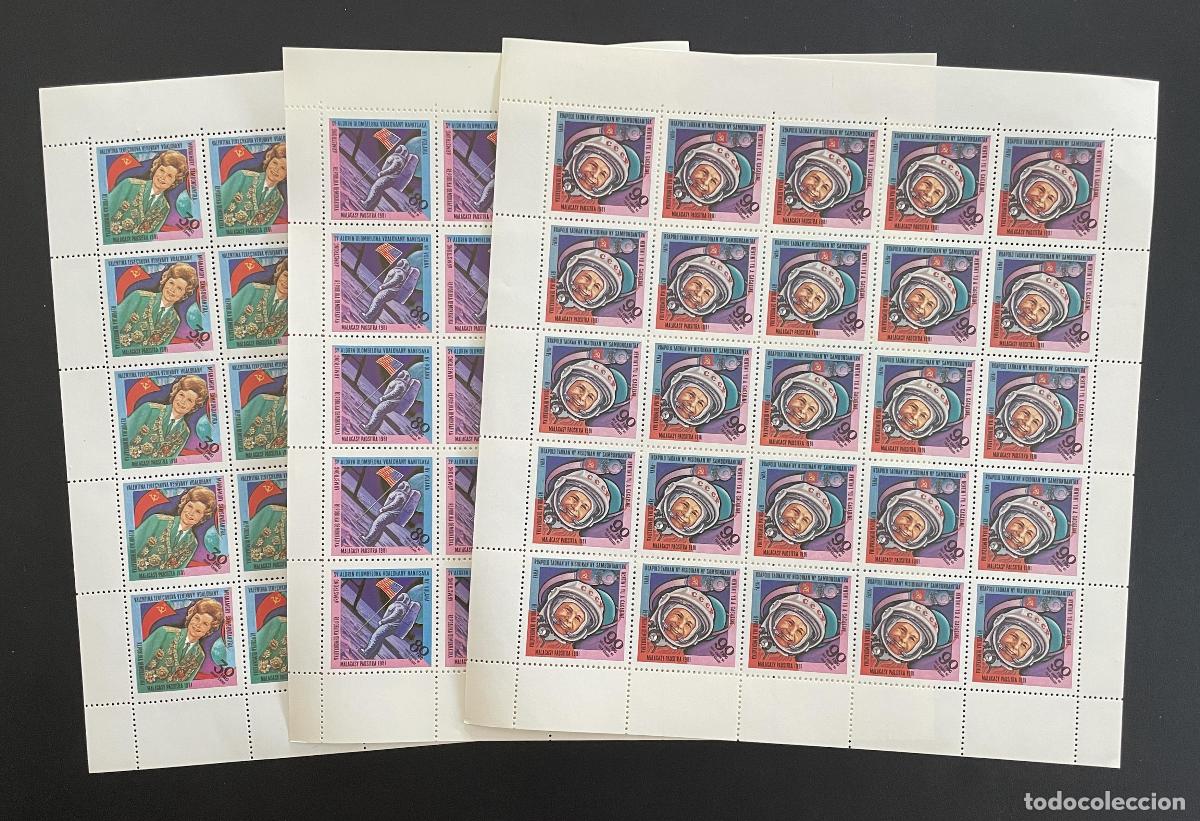 Sellos: Madagascar 1981 YT 652-654 bloque espacio Tereshkova Aldrin Gagarin